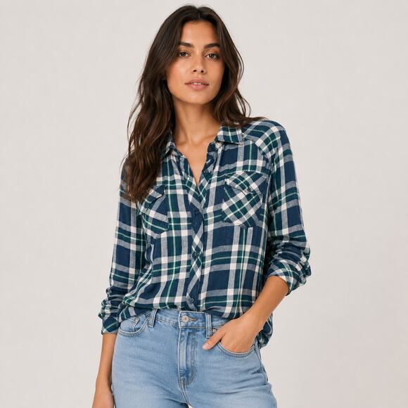 Rails Tops - Rails Women's Button up Flannel Shirt Blue Plaid Tencel Rayon Size XS